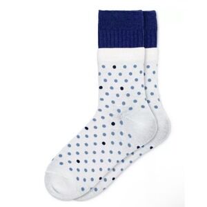 HUE Layered Demi Crew Socks 2 Pair Pack Polka Dot Navy White Women One Size
